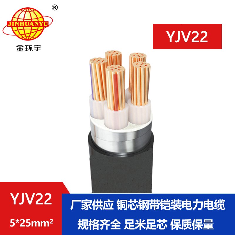 金環(huán)宇電線電纜 交聯(lián)電纜YJV22-5X25平方 深圳yjv22鎧裝電纜