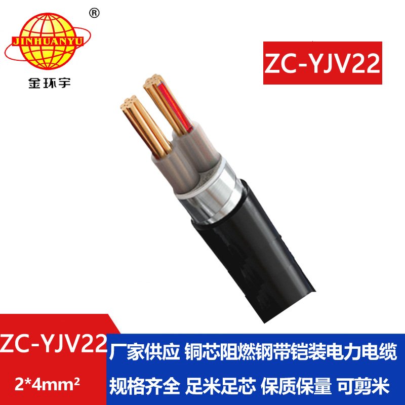 金環(huán)宇電纜 c級(jí)阻燃電纜ZC-YJV22 2X4平方 深圳鎧裝