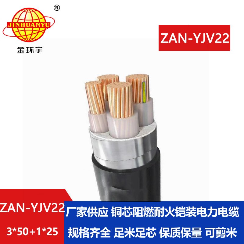 金環(huán)宇電線電纜 ZAN-YJV22-3X50+1X25平方 阻燃耐火yjv22鎧裝交聯(lián)電力電纜  